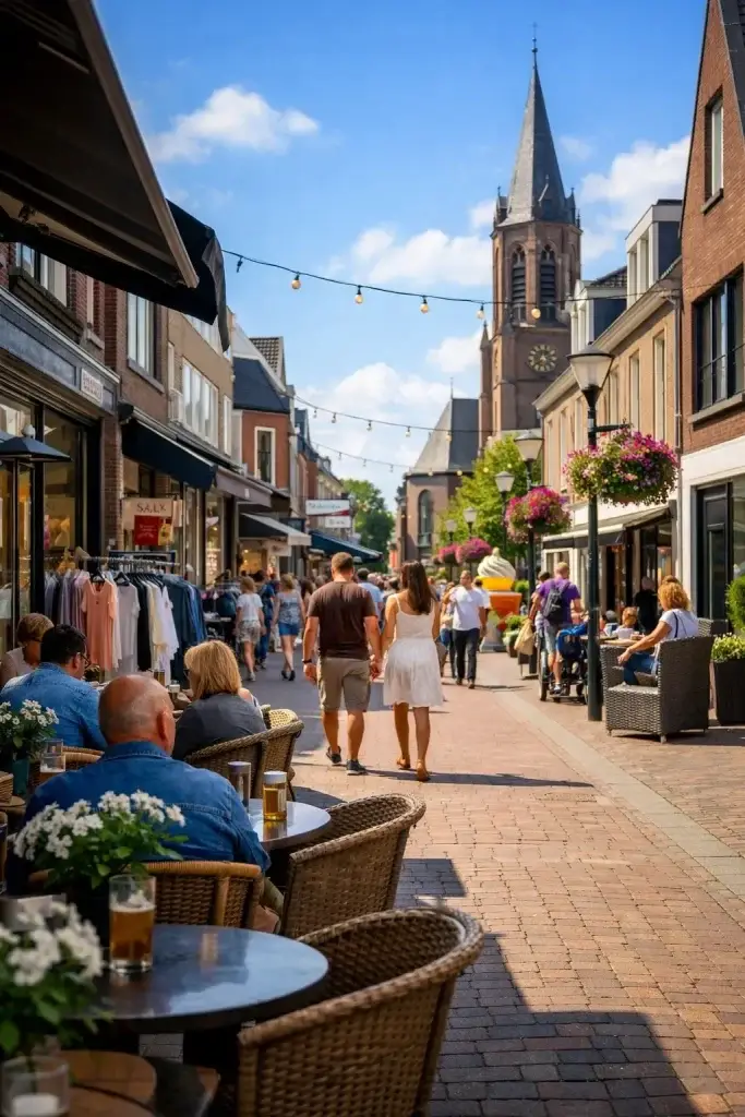 Drukke winkelstraat in Etten-Leur op zondag