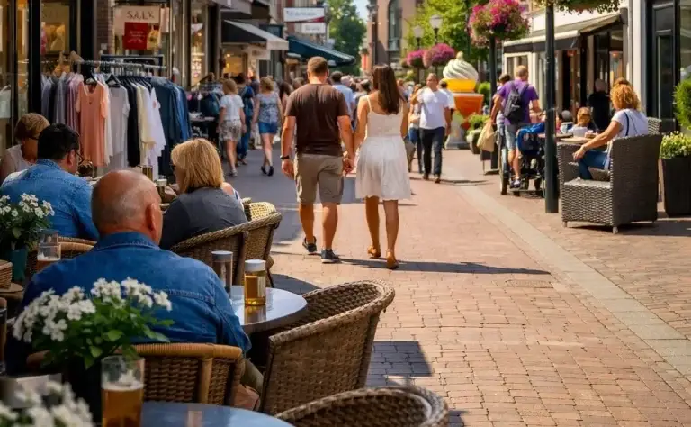 Drukke winkelstraat in Etten-Leur op zondag