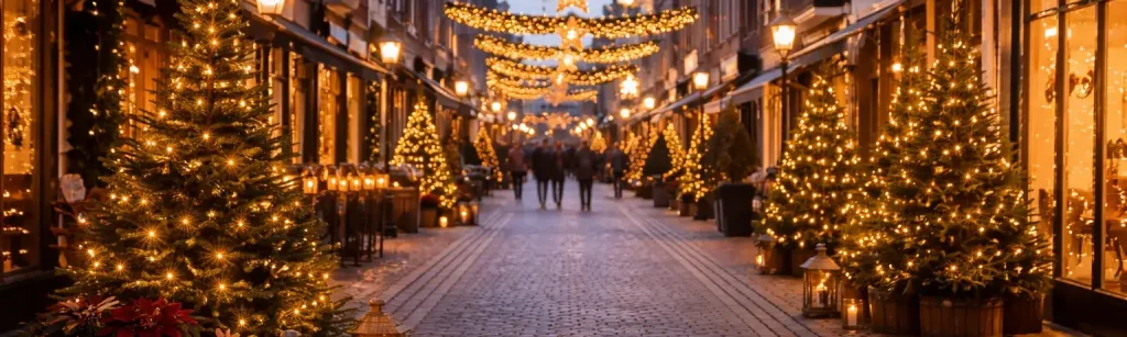 Feestelijke winkelstraat in Etten-Leur met kerstverlichting