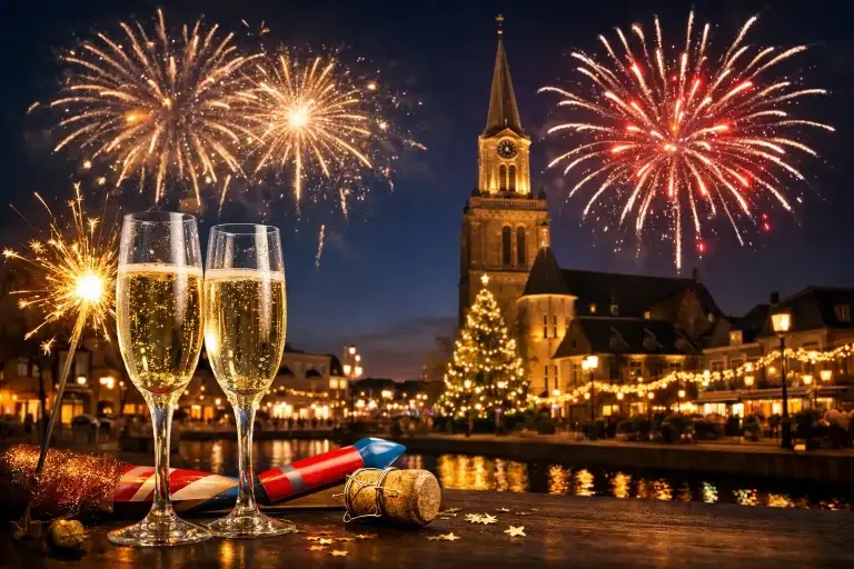 Vuurwerk en feestelijke sfeer tijdens oud en nieuw in Etten-Leur