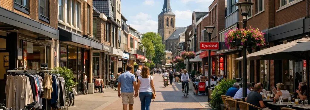 Winkelstraat met winkels en terrassen in Etten-Leur